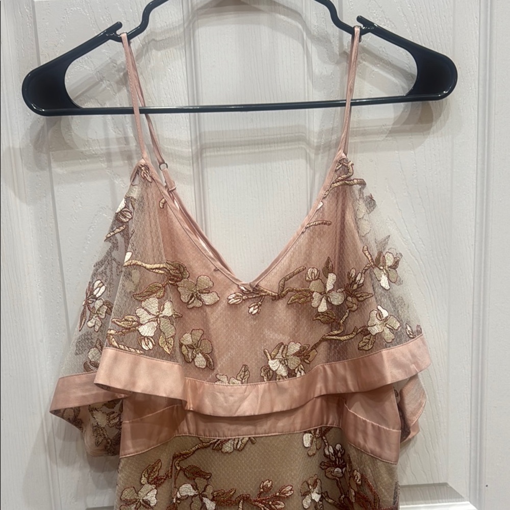 Pink and Cream Ruffled Camisole Evening Dress with flounce